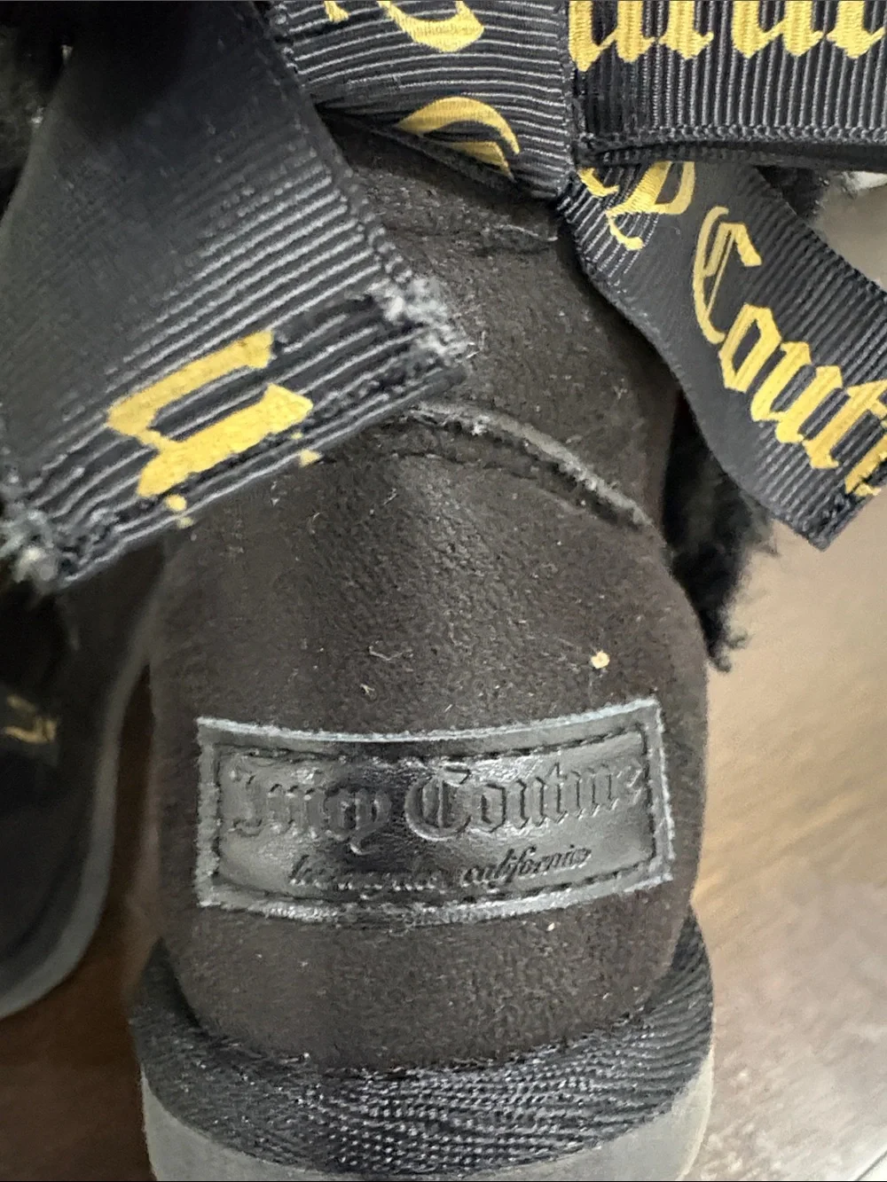 Juicy Couture girls Black Faux-Fur Cuffed Ankle Boots size 13
